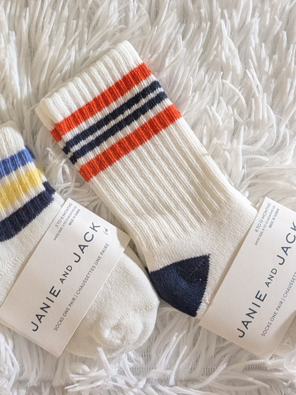 Janie and Jack Cream Kids Socks with Orange & Navy Stripes
